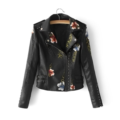 Lederjacke Damen Stickerei