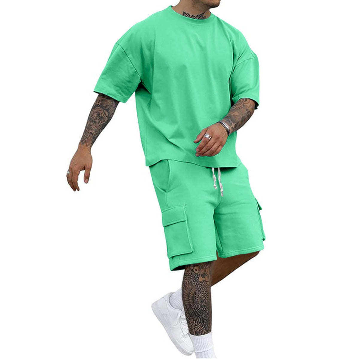 Norvielle Herren Sportanzug T-Shirt Werkzeugshorts