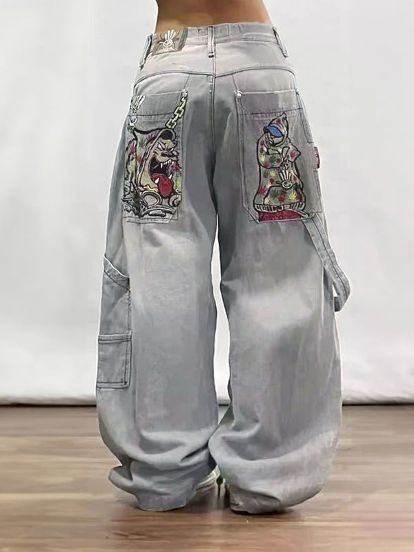 Graue Retro Boyfriend Jeans Amerikanisches Design - Norvielle