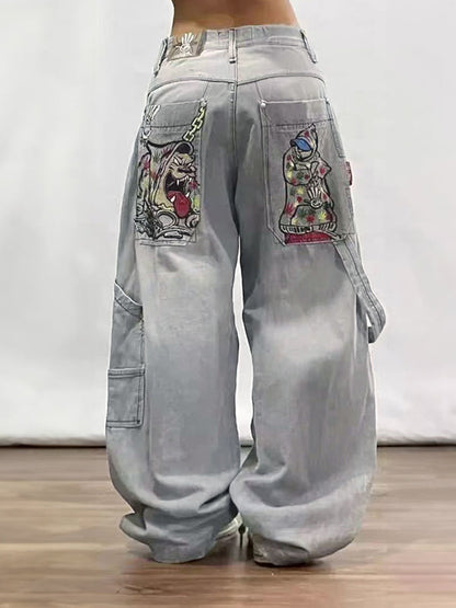 Graue Retro Boyfriend Jeans Amerikanisches Design - Norvielle