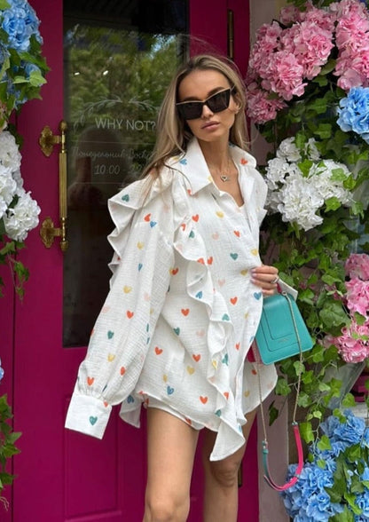 Damen Zweiteiler-Set Herz-Print Leicht Sommer
