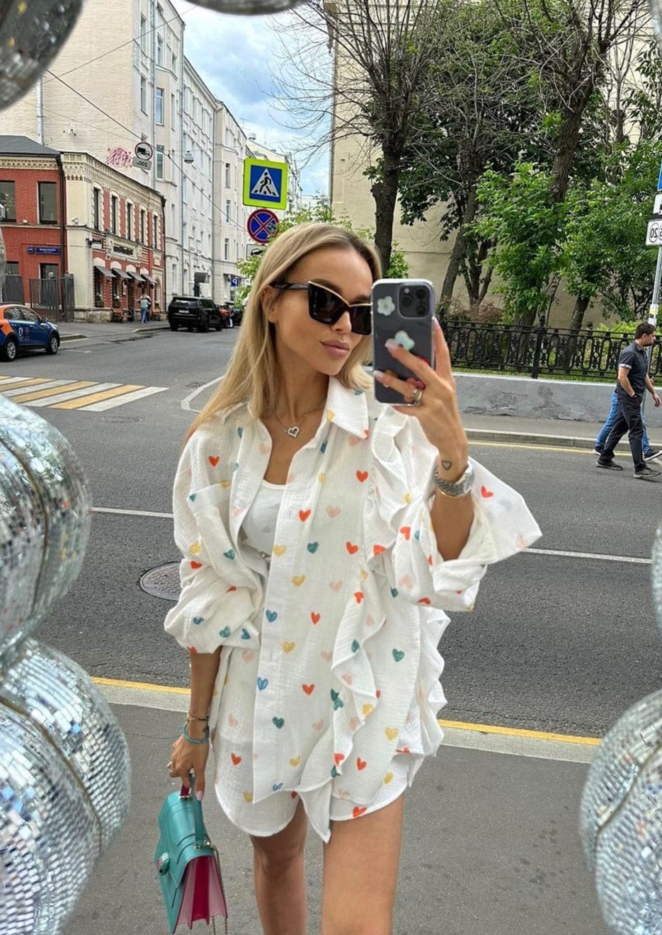 Damen Zweiteiler-Set Herz-Print Leicht Sommer - Norvielle