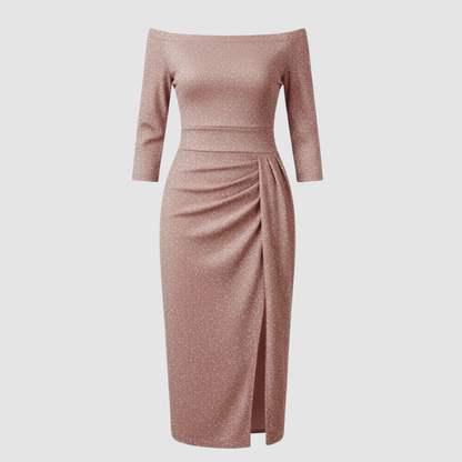 Damen Kleid Mittellang Schulterfreies Oberteil