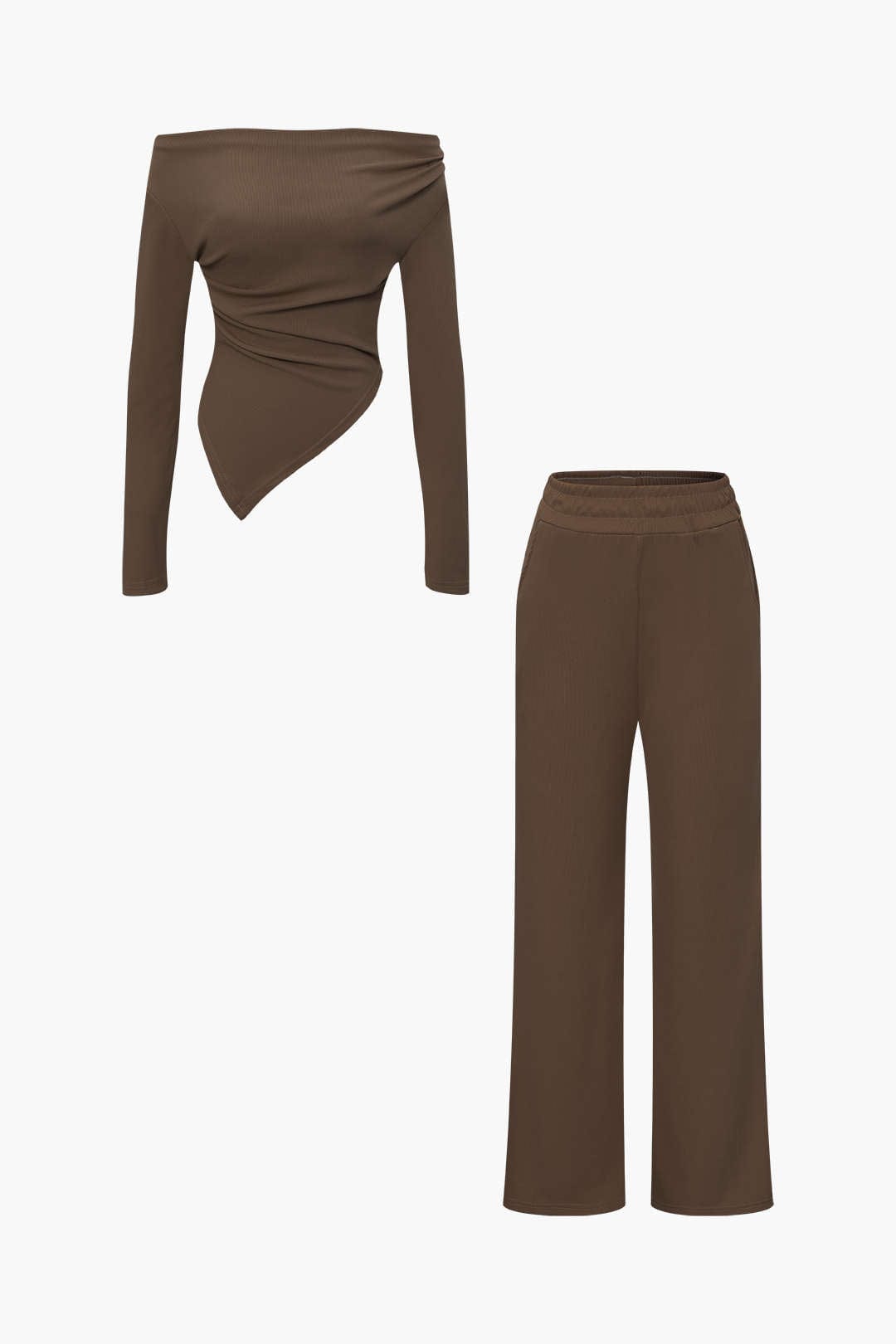 Damen Zweiteiler-Set Asymmetrisches Oberteil Weite Hose