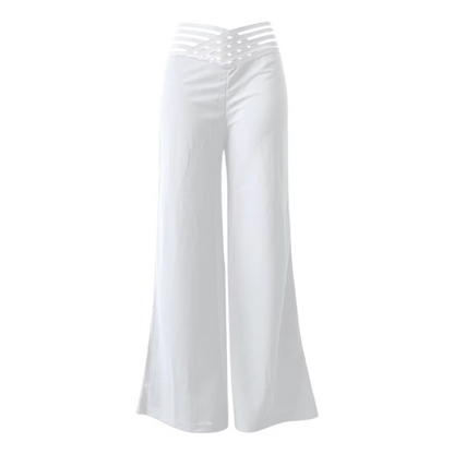Hochtaillierte Damen-Hose Flachbund Überkreuzte Beine