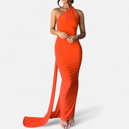 Damen Maxikleid Ein-Schulter-Neckholder