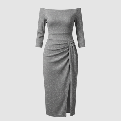 Elegantes Damen Hochzeitsgastkleid Off-Shoulder Lang Satin