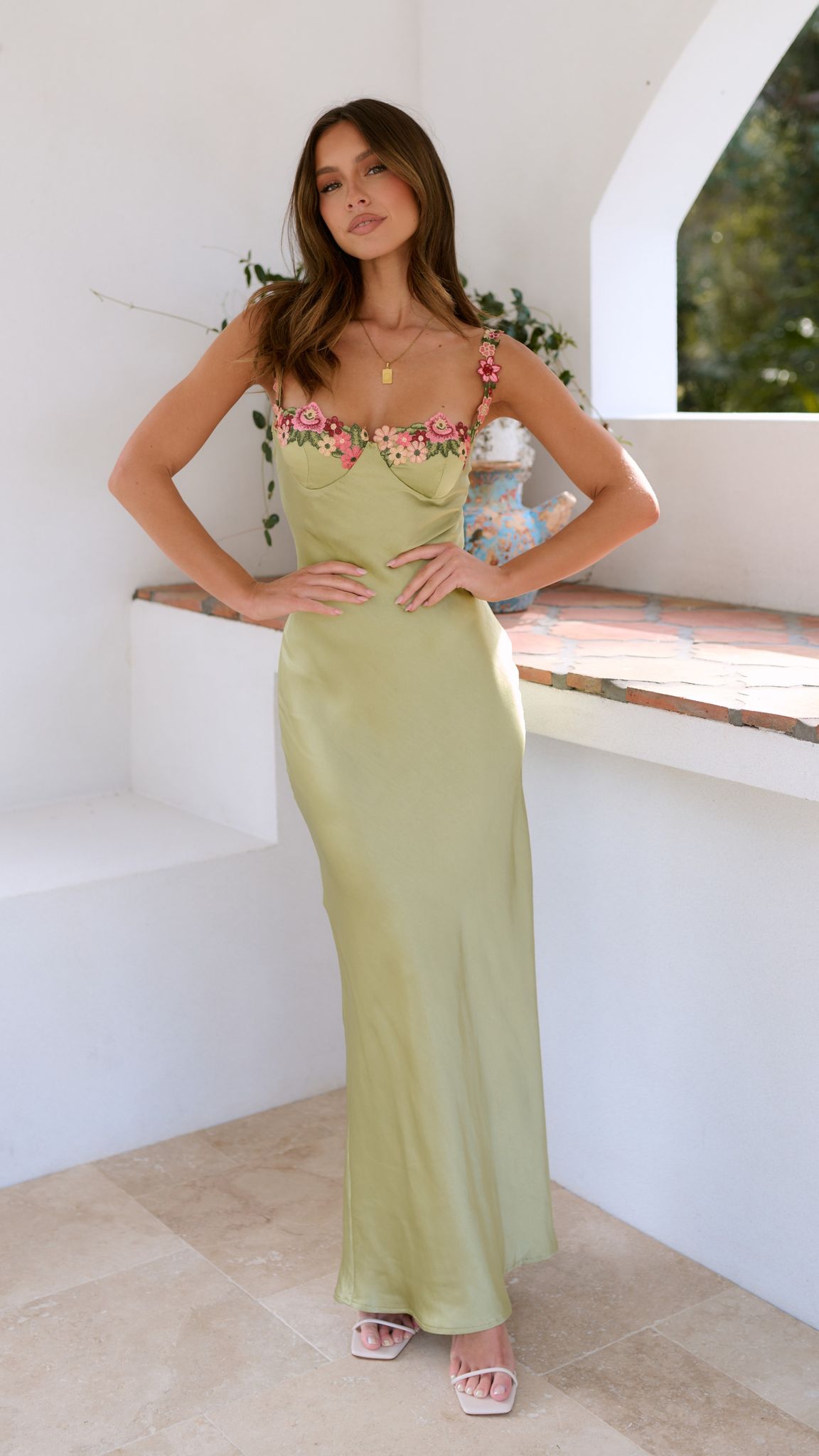 Damen Blumen Maxi-Kleid Slim Träger