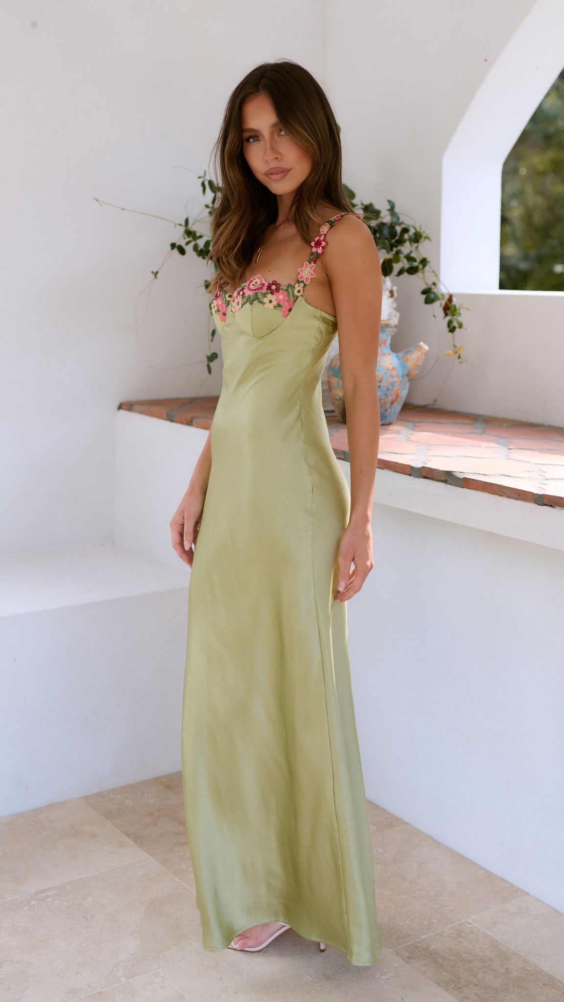 Damen Blumen Maxi-Kleid Slim Träger