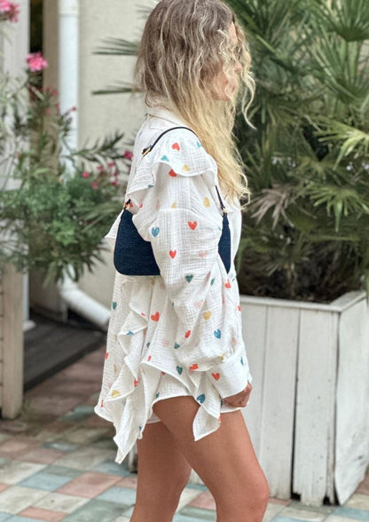 Damen Zweiteiler-Set Herz-Print Leicht Sommer