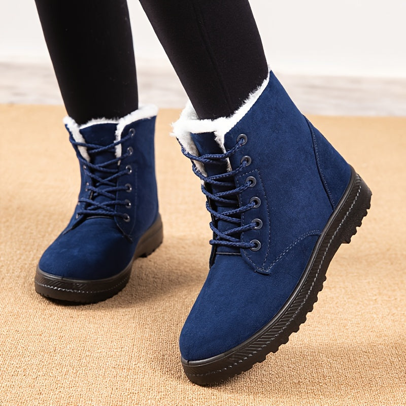 Damen Winterstiefel Schnürung Flacher Sohle Warmes Innenfutter