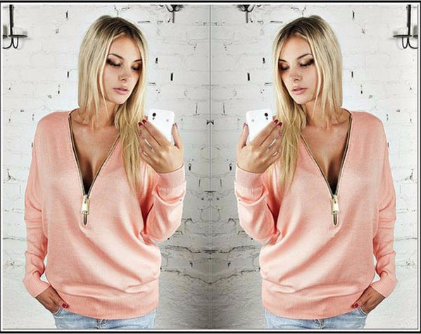 Damen Sweatshirt Reißverschluss V-Ausschnitt Norvielle - Norvielle