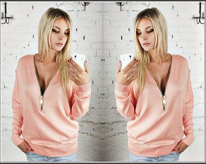 Damen Sweatshirt Reißverschluss V-Ausschnitt Norvielle - Norvielle