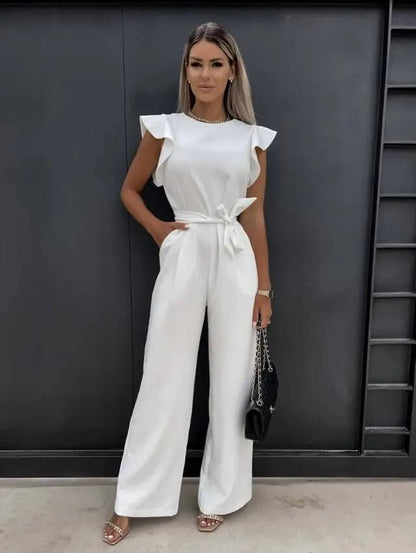 Eleganter Damen Jumpsuit mit Schmetterlingsärmeln und Bindegürtel