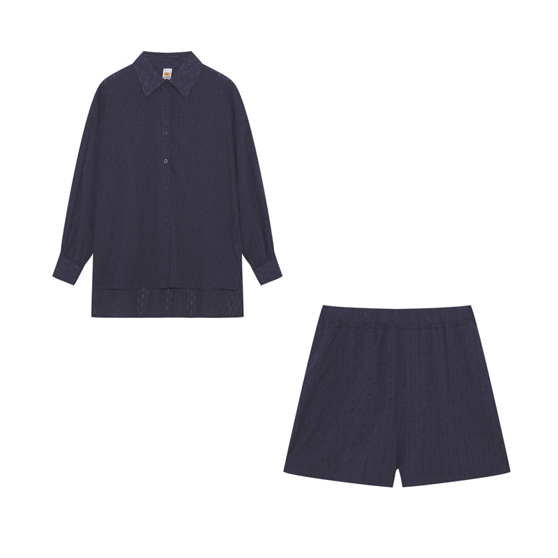 Damen Zweiteiler Oversize Baumwollmix Bluse und Shorts