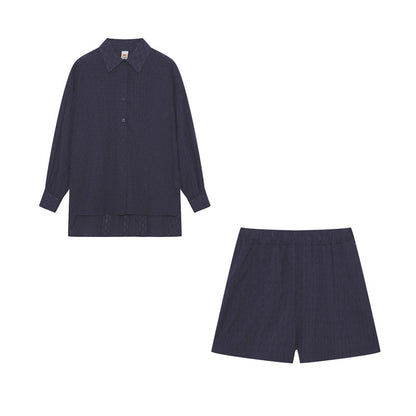 Damen Zweiteiler Oversize Baumwollmix Bluse und Shorts
