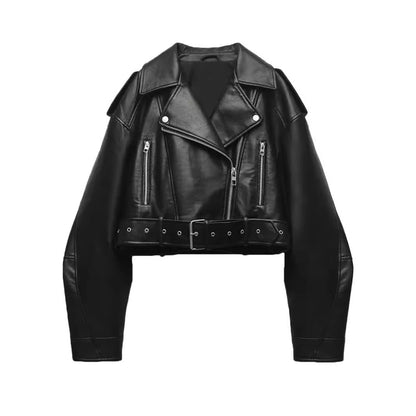 Damen Motorradjacke Leder Reißverschluss