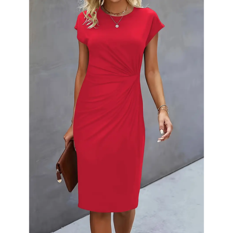 Damen Midi Kleid Kurzärmlig Klarer Schnitt