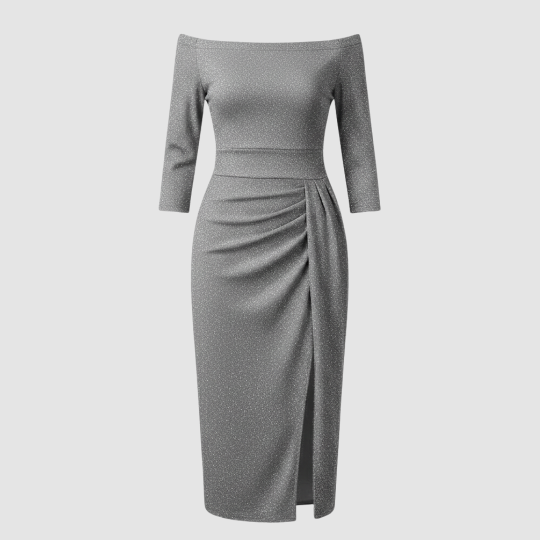 Damen Kleid Mittellang Schulterfreies Oberteil