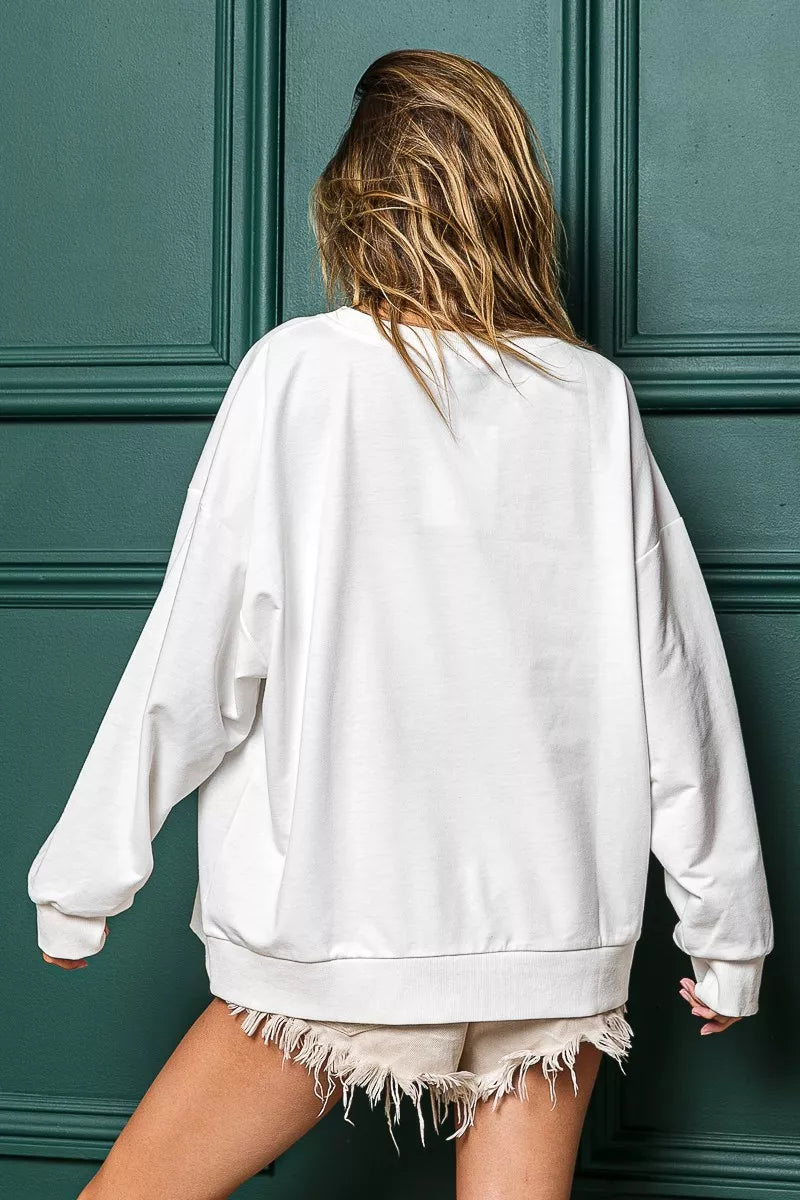 Weihnachtssweatshirt Damen Pailletten Weiß Festlich