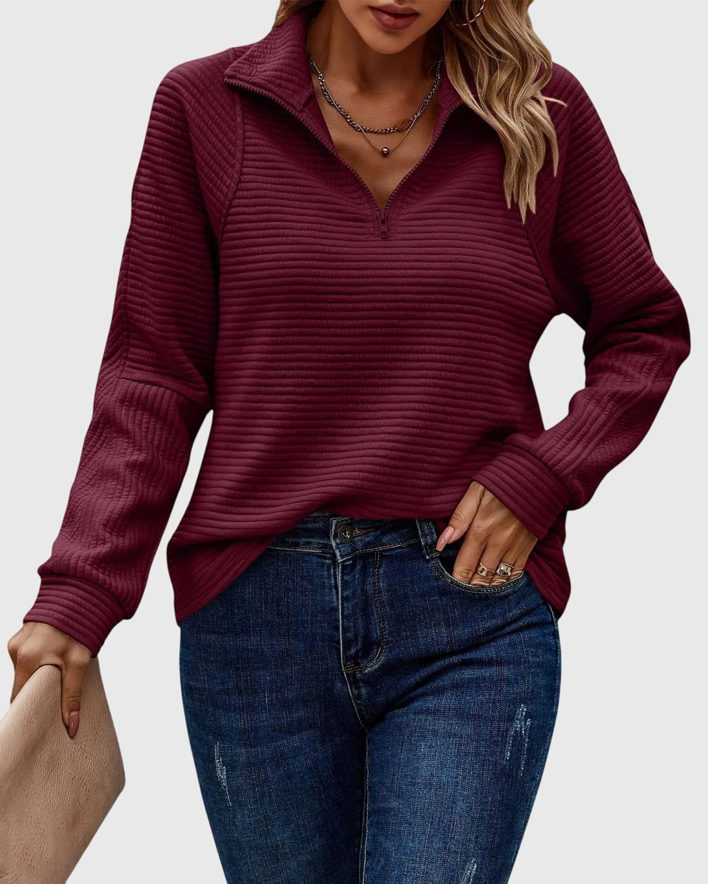 Damen Langarm-Pullover Lässig Reißverschluss