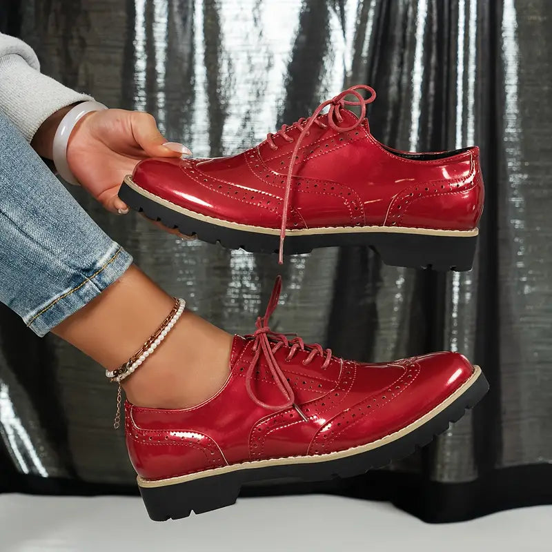 Damen Oxford-Schuhe Leder Klobige Sohle