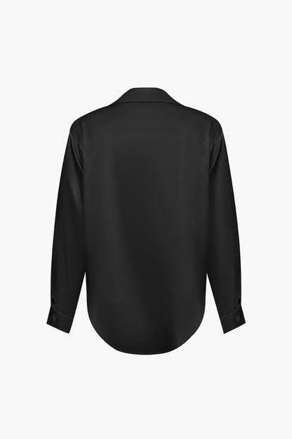 Elegante Damen Langarmbluse Seidiger Satin