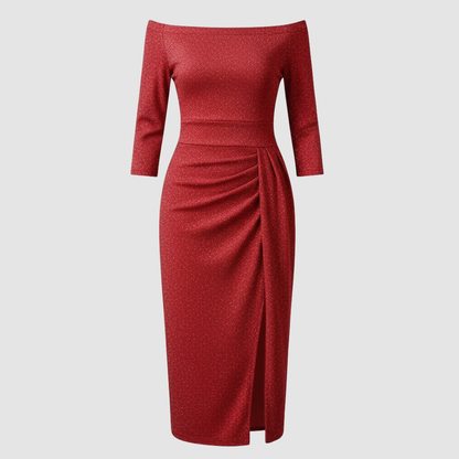 Damen Kleid Mittellang Schulterfreies Oberteil