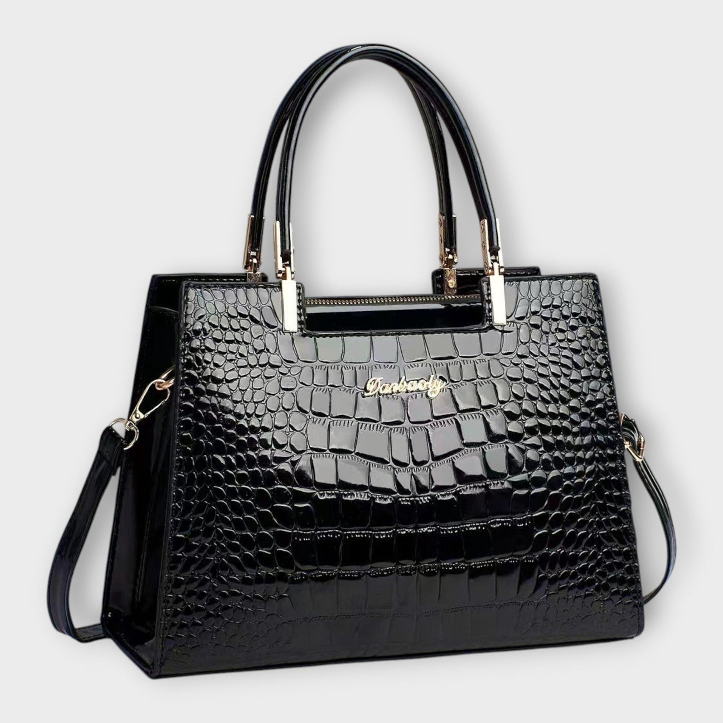 Damen Klassische Handtasche Leder Schwarz - Norvielle