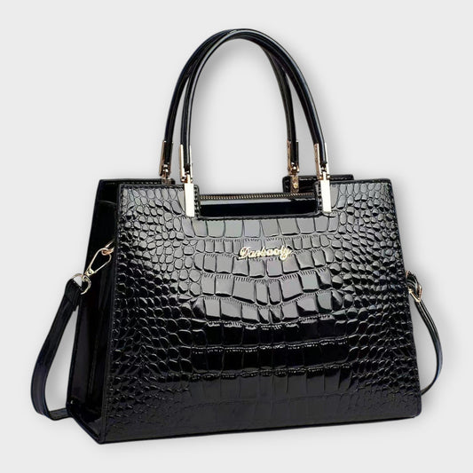 Damen Klassische Handtasche Leder Schwarz - Norvielle
