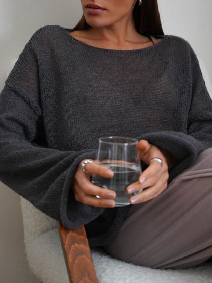 Elayne Damen Oversize Strickpullover Luftig Weite Ärmel