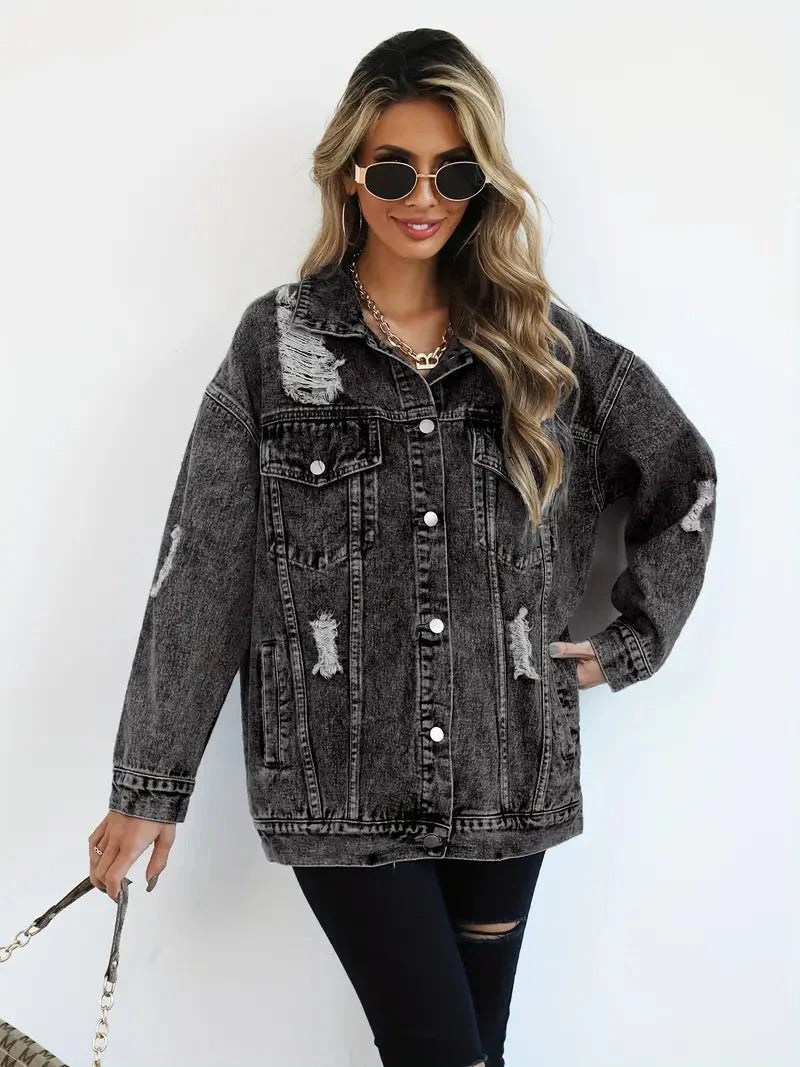 Norvielle Damen Übergröße Jeansjacke