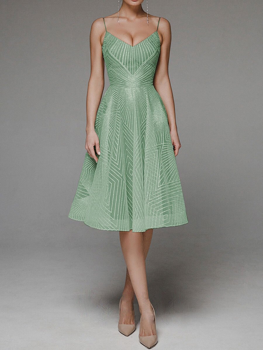 Damen A-Linien-Kleid Midi Spaghettiträger Elegantes