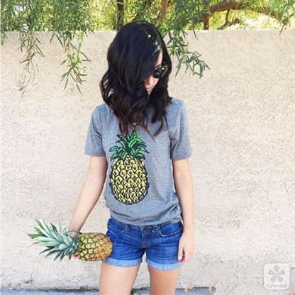 Damen T-Shirt Ananas-Motiv Baumwolle Lässig Weiß
