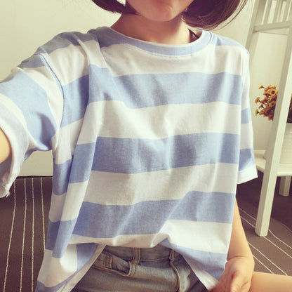 Damen Oversize T-Shirt Baumwollmix Streifen Leicht
