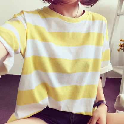 Damen Oversize T-Shirt Baumwollmix Streifen Leicht