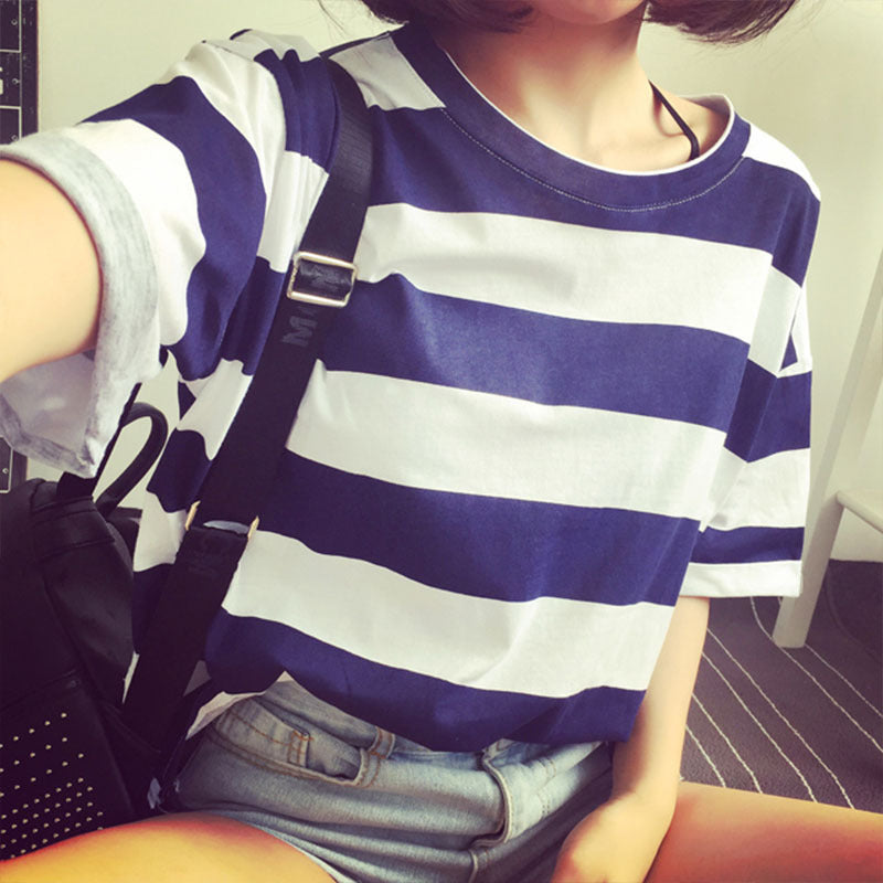 Damen Oversize T-Shirt Baumwollmix Streifen Leicht