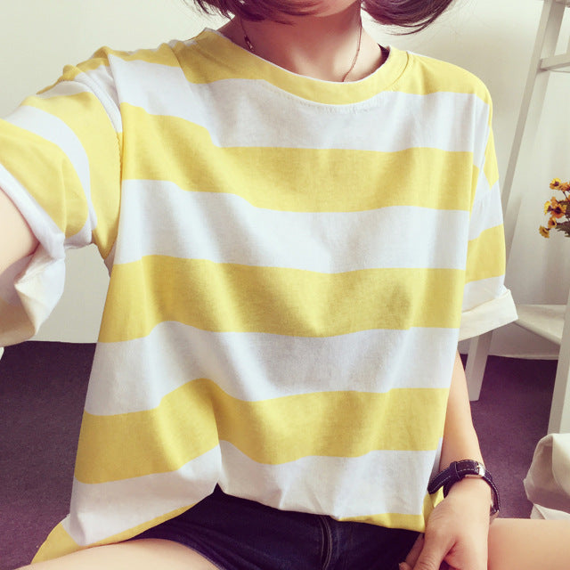 Damen Oversize T-Shirt Baumwollmix Streifen Leicht