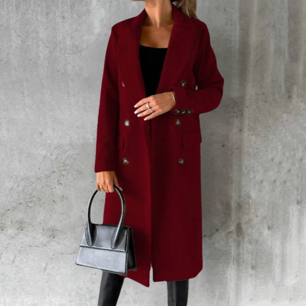 Damen Trenchcoat Doppelreihig Lang Leder