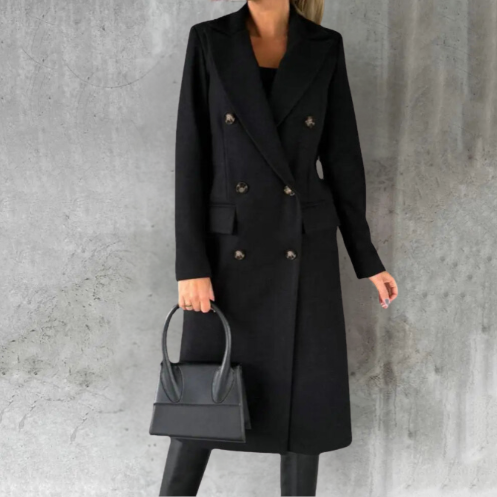 Damen Trenchcoat Doppelreihig Lang Leder