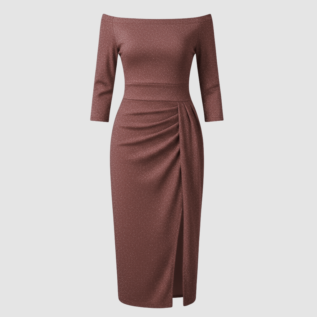 Damen Kleid Mittellang Schulterfreies Oberteil