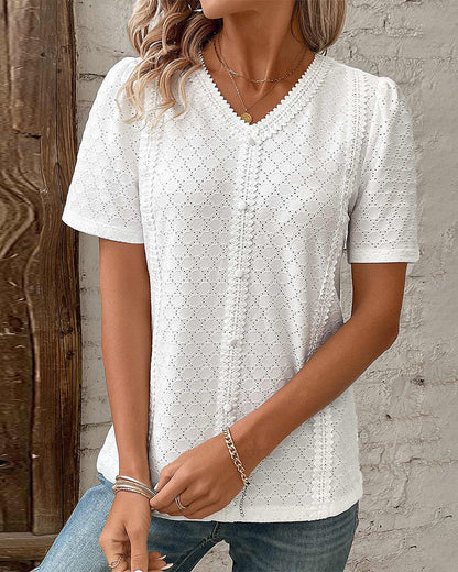 Weiße Damen Bluse Kurzärmelig