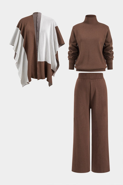 Elara Damen Strick-Set mit Cape und Wide-Leg-Hose - Norvielle