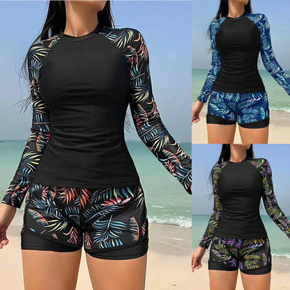 Norvielle Damen Langarm Tankini Badeanzug Doppelhose Schwarz - Norvielle