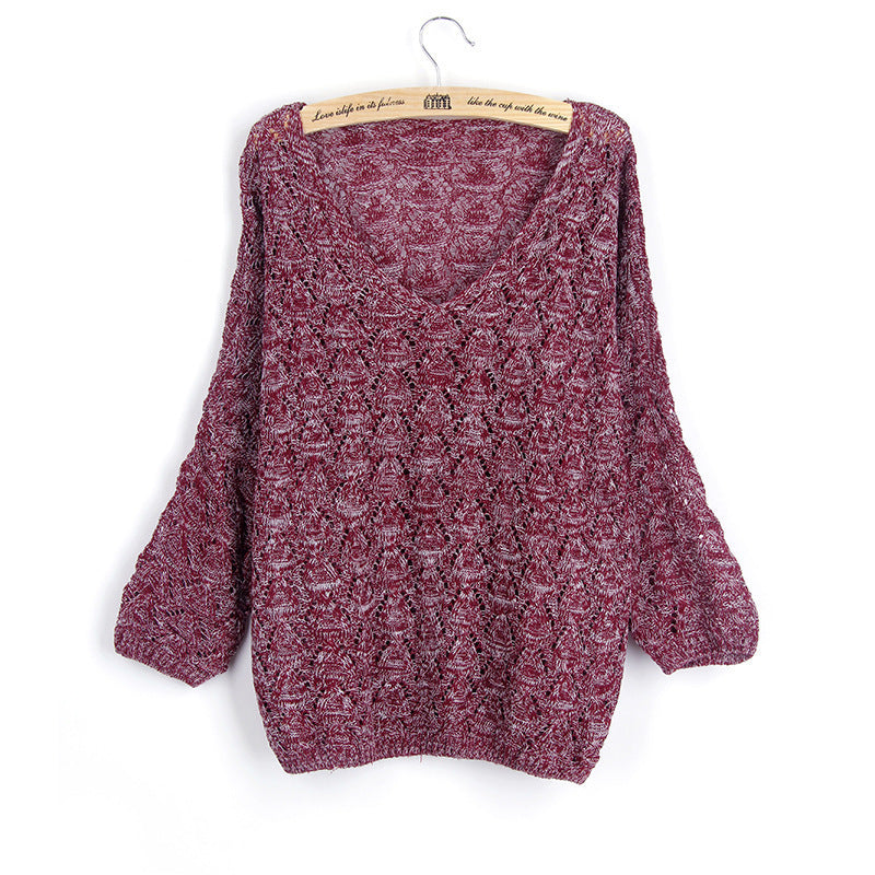 Damen Strickpullover V-Ausschnitt Offenes Muster Beige