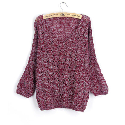 Damen Strickpullover V-Ausschnitt Offenes Muster Beige