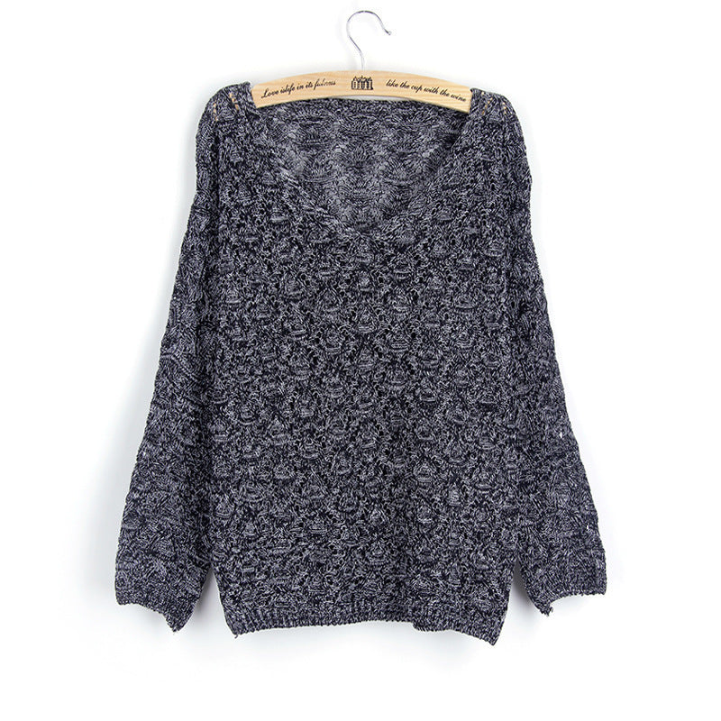 Damen Strickpullover V-Ausschnitt Offenes Muster Beige