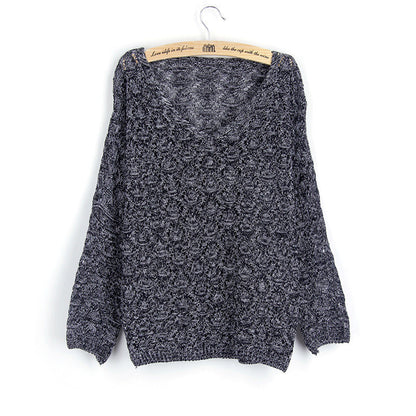 Damen Strickpullover V-Ausschnitt Offenes Muster Beige
