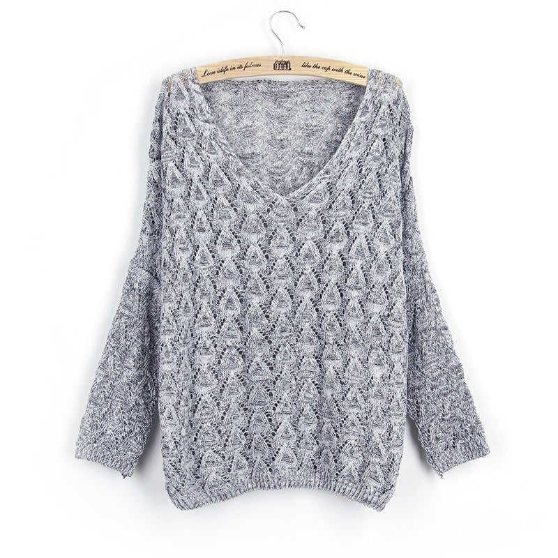 Damen Strickpullover V-Ausschnitt Offenes Muster Beige