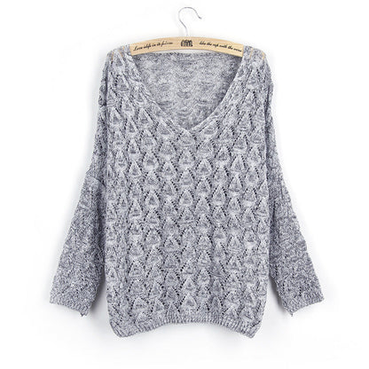 Damen Strickpullover V-Ausschnitt Offenes Muster Beige